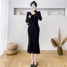 批发气质修身针织<b class='q'>连衣裙</b>女秋冬内搭毛衣裙设计感法式高级显瘦包臀裙