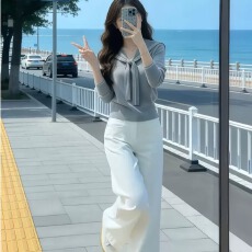 批发秋冬新款韩系学院风修身短款收腰百搭<b class='q'>时尚</b>针织衫海军领长袖毛衣女