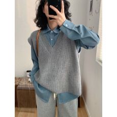 批发韩版宽松V领针织<b class='q'>马甲</b>女外穿2026年秋季新款百搭叠穿坎肩毛衣背心