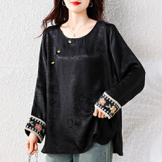 批发素木新中式刺绣T恤女2026春季新款大码女装打底上衣