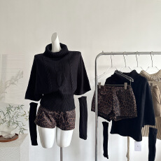 批发陈佳楠NNS周年庆【古早韩味】高领斗篷绞花毛衣/可拆卸袖套两穿