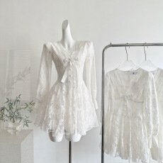 批发越韩小鱼 天使之翼 法式纯欲<b class='q'>蕾丝</b><b class='q'>连衣裙</b>收腰千金风生日蓬蓬裙女秋