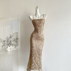 批发MummyCat下蛋喵【瑰丽茗芳】新品金丝立体<b class='q'>绣花</b>吊带抹胸礼服<b class='q'>连衣裙</b>