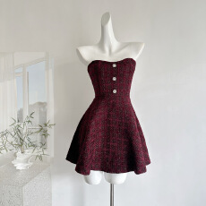 批发FAY莓果千层重工小香风编织粗花呢性感小<b class='q'>裙摆</b>显瘦抹胸吊带上衣