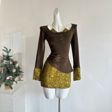 批发Barb Chill针织包臀<b class='q'>连衣裙</b>假两件女深冬纯欲辣妹风生日裙跨年穿搭