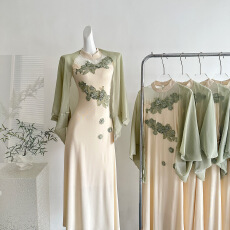 批发木子李的李新中式网纱拼接无袖针织<b class='q'>连衣裙</b>漂亮新款收腰垂感长裙