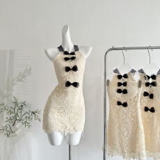 批发Hotdog 热狗很辣【古堡恋人】交叉<b class='q'>露背</b>无袖<b class='q'>连衣裙</b>女高级感裙子