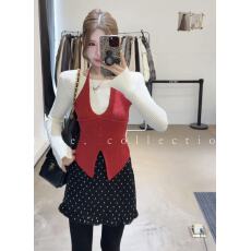 批发挂脖系带假两件设计感长袖针织衫女2025秋<b class='q'>冬</b>新款韩系漂亮修身上衣