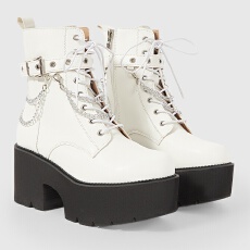 批发亚马逊跨境圆头高帮厚底侧拉链哥特式朋克风铆钉链条跛跟系带女靴