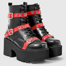 批发亚马逊跨境圆头高帮厚底侧拉链哥特式朋克风铆钉链条跛跟系带女靴