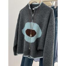 批发法式复古花朵拉链针织开衫女秋冬<b class='q'>浙江</b>濮院<b class='q'>桐乡</b>慵懒风软糯毛衣外套