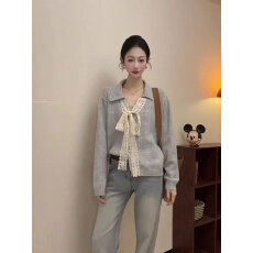 批发超好看小香风<b class='q'>蕾丝</b>蝴蝶结毛衣开衫女早秋季慵懒高级感宽松针织外套