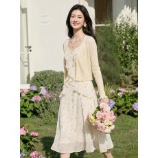 批发碎花<b class='q'>连衣裙</b>套装2026年夏季新款女装A字裙时尚收腰<b class='q'>两件套</b>装