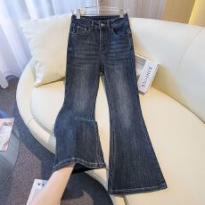 批发美式高腰雾霾蓝灰微喇牛仔<b class='q'>裤</b>女夏季秋季2026新款马蹄<b class='q'>裤</b>显瘦喇叭<b class='q'>裤</b>