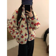 韩国东大门2025复古花朵摇粒绒保暖宽松外套