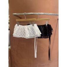 批发韩国东大门<b class='q'>时尚</b>百搭双层纯色蕾丝系带屁帘