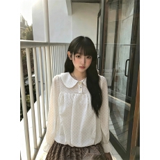 批发早秋<b class='q'>新款</b>娃娃领波点上衣女