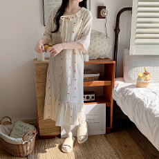 批发双层棉纱裙子睡衣女款夏季全棉纱布短袖长裙甜美可爱夏天家居服