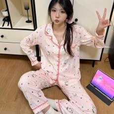 批发春秋季新款月牙开衫云朵棉少女简约家居服卡通<b class='q'>韩版</b>女士睡衣<b class='q'>套装</b>