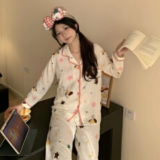 批发春秋季新款月牙开衫云朵棉少女简约家居服卡通<b class='q'>韩版</b>女士睡衣<b class='q'>套装</b>