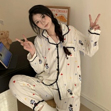 批发春秋季新款月牙开衫云朵棉少女简约家居服卡通<b class='q'>韩版</b>女士睡衣<b class='q'>套装</b>