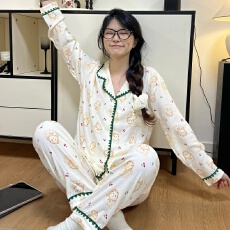 批发春秋季新款月牙开衫云朵棉少女简约家居服卡通<b class='q'>韩版</b>女士睡衣<b class='q'>套装</b>