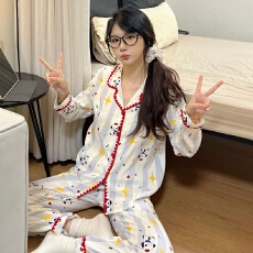 批发春秋季新款月牙开衫云朵棉少女简约家居服卡通<b class='q'>韩版</b>女士睡衣<b class='q'>套装</b>