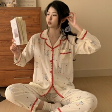 批发春秋季新款月牙开衫云朵棉少女简约家居服卡通<b class='q'>韩版</b>女士睡衣<b class='q'>套装</b>