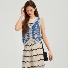 批发2025新爆款重工亮片吊带背心夏季无袖圆领刺绣钉珠蕾丝衫女潮吊带