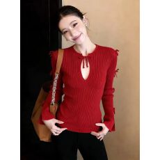 新年氛围感红色针织衫女2026新款别致蝴蝶结设计修身上衣