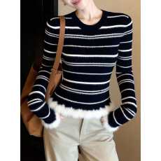 批发今年流行的爆款女装条纹针织打底衫2025新款冬季内搭<b class='q'>气质</b>女士上衣