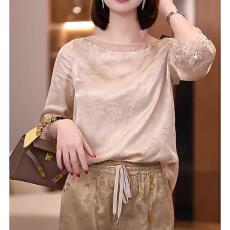 批发新中式国风提花衬衫女2025时尚新款一字领百搭宽松气质上衣