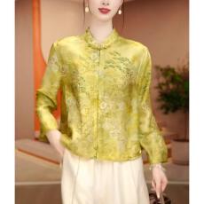 新中式提花时尚新款印染中国风复古时尚上衣显瘦百搭遮肉减龄女装