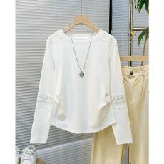 批发<b class='q'>长袖</b>打底衫女2026春季新款超好看小众别致白色镂空蕾丝拼接t恤潮