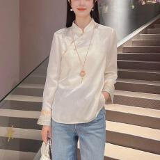 批发新中式时尚刺绣上衣女装长袖春秋新款国风立领衬衫百搭打底衬衣潮