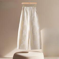 新中式提花阔腿裤女装春秋季新款国风时尚直筒裤子宽松九分休闲裤