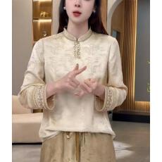 批发新中式春秋<b class='q'>冬</b>新款提花立领百搭上衣气质时尚重工中国风衬衫