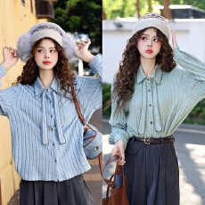 批发复古港风毛织百搭休闲宽松衬衫上衣