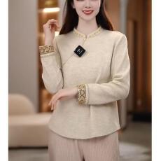 批发国风秋冬立领九分袖常规款保暖毛衣复古长袖时尚钉珠春秋加厚中式