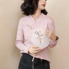 批发时尚百搭莱塞尔科耐丽发热绒面新中式国风盘扣上衣