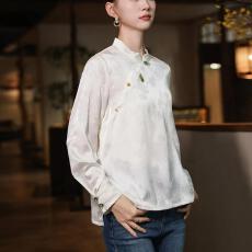 批发国风春秋提花立领复古打底<b class='q'>衬衫</b>中国风气质新中式国风<b class='q'>女装</b>