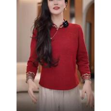 批发新中式春秋冬时尚长袖立领钉珠常规百搭加厚复古中国风气质<b class='q'>上衣</b>女