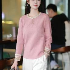 批发圆领粉色重工时尚百搭新款显瘦钉珠款<b class='q'>刺绣</b>春秋冬款气质上衣