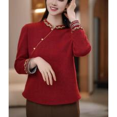 批发新中式春<b class='q'>秋</b>冬时尚长袖立领钉珠常规百搭加厚复古中国风气质上衣女