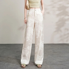 批发国风时尚2026夏季新款提花窄版阔腿裤女薄款高腰休闲直筒裤子