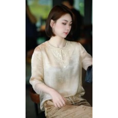 批发新中式时尚百搭提花<b class='q'>缎面</b>衬衫女装中式中国风绣花衬衫