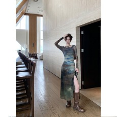 批发御姐风性感开叉长袖网纱裙加内搭吊带<b class='q'>连衣裙</b>两件套装2026新款