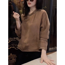 批发新中式衬衫<b class='q'>女装</b>长袖春秋新款轻奢高级感小衫盘扣国风宽松上衣