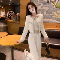 批发小香风时尚套装女2025秋<b class='q'>冬</b>季新款高级感气质名媛外套阔腿裤两件套