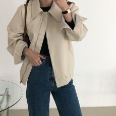 批发韩国chic秋季个性帅气翻领拉链设计宽松休闲长袖<b class='q'>机车</b>服<b class='q'>皮衣</b>外套女
